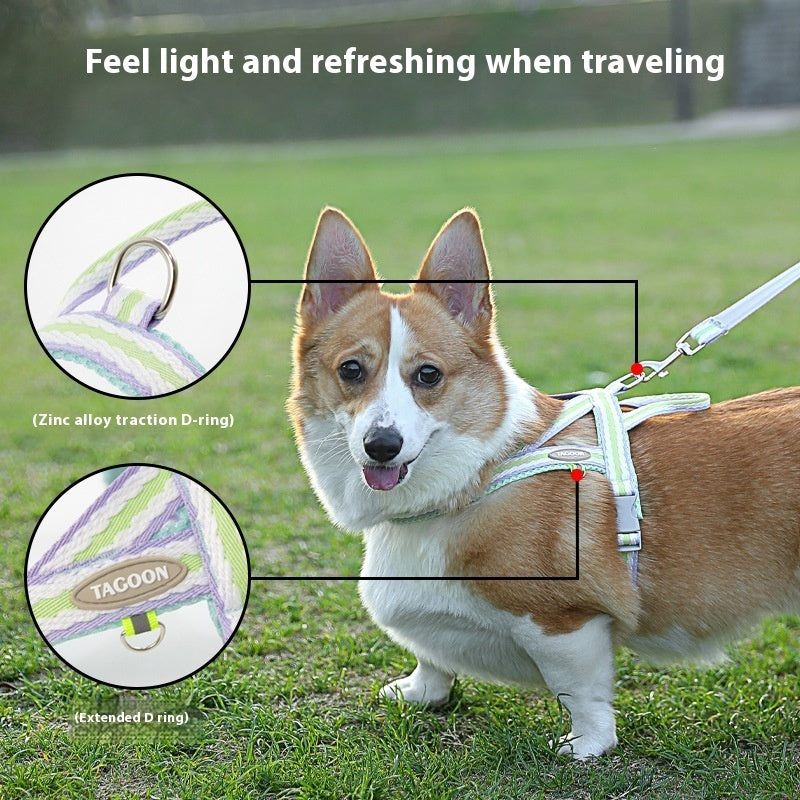 HKM-9676605 Portable Pet Harness with Hand Holding Rope - Available in Sea Salt Yellow, Fumigated Purple, Cream Powder, Coral Orange