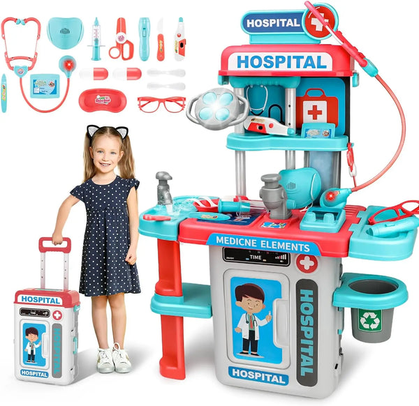 HKM-967699 3 in 1 Kids Medical Pretend Playset with Stethoscope and Surgical Light