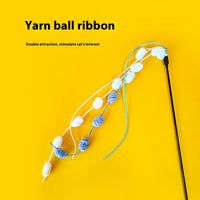 HKM-9678141 Rainbow Cotton Candy Cat Teaser with Lengthening Bar, Plush Tassel and Bell, Bite-Resistant Pet Toy