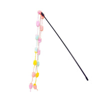 HKM-9678141 Rainbow Cotton Candy Cat Teaser with Lengthening Bar, Plush Tassel and Bell, Bite-Resistant Pet Toy
