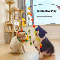 HKM-9678141 Rainbow Cotton Candy Cat Teaser with Lengthening Bar, Plush Tassel and Bell, Bite-Resistant Pet Toy