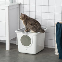 HKM-9678781 Covered Cat Litter Box with Front Entrance and Top Exit for Easy Cleaning and Odor Control, White