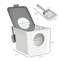 HKM-9678781 Covered Cat Litter Box with Front Entrance and Top Exit for Easy Cleaning and Odor Control, White
