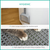 HKM-9678781 Covered Cat Litter Box with Front Entrance and Top Exit for Easy Cleaning and Odor Control, White