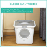 HKM-9678781 Covered Cat Litter Box with Front Entrance and Top Exit for Easy Cleaning and Odor Control, White