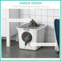 HKM-9678781 Covered Cat Litter Box with Front Entrance and Top Exit for Easy Cleaning and Odor Control, White