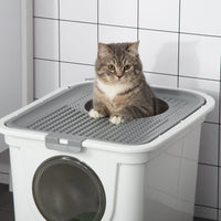HKM-9678781 Covered Cat Litter Box with Front Entrance and Top Exit for Easy Cleaning and Odor Control, White