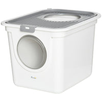 HKM-9678781 Covered Cat Litter Box with Front Entrance and Top Exit for Easy Cleaning and Odor Control, White