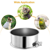 HKM-9679293 Stainless Steel Hanging Dog Bowl with Detachable Clamp for Pet Cage Food and Water
