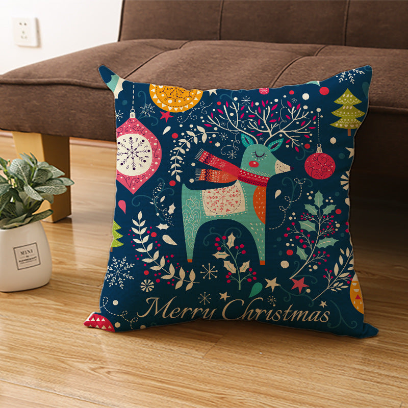 HKM-968083 Cartoon Digital Printing Christmas Pillowcase - Linen Cushion Cover 45x45CM with PP Cotton Filling