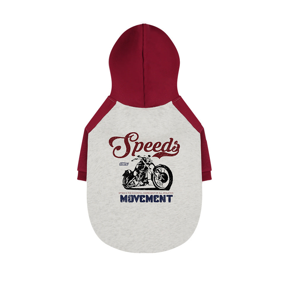 HKM-9681085 Wine Red Cotton Brushed Hoody for Pets - Autumn and Winter Casual Wear