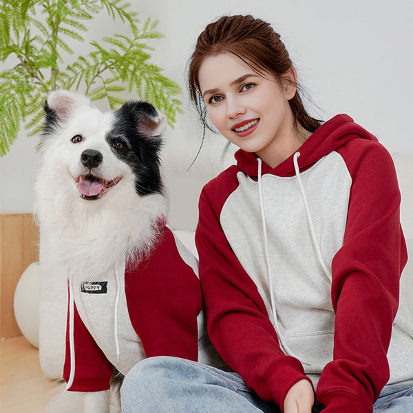 HKM-9681085 Wine Red Cotton Brushed Hoody for Pets - Autumn and Winter Casual Wear
