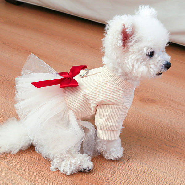 HKM-9683645 Beige Chest and Back Gauze Skirt for Dogs - Warm Pet Clothing in Milky White, Available in Multiple Sizes