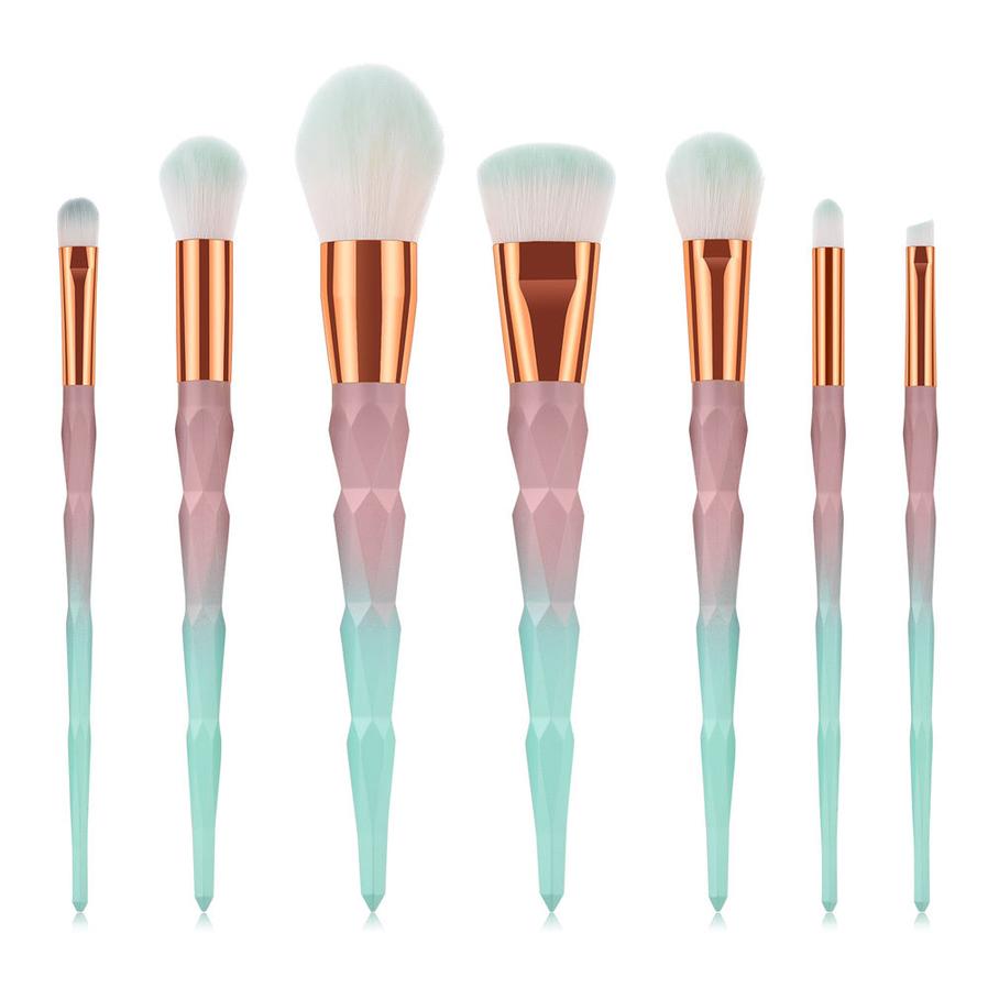 HKM-968403 Gradient Diamond 7-Piece Makeup Brush Set with Long Plastic Handles