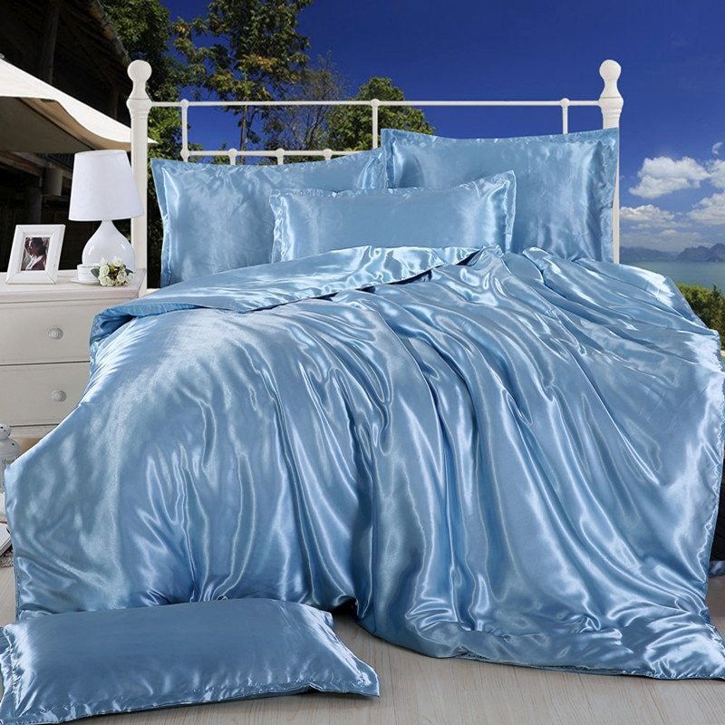 HKM-968659 Imitation Silk 4-Piece Bedding Set with Duvet Cover and Bed Sheet, 220x240 cm Size