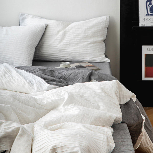 HKM-968659 Seersucker Pure Cotton Bed Sheet Quilt Cover Set - Multiple Sizes and Colors Available