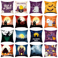 HKM-968723 Cartoon Velvet Pumpkin Head Pillowcase for Halloween Decor - 45x45cm, Geometric Design