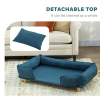 HKM-9687485 Large Dog Couch with Removable Cushion, Pine Wood Legs, Dark Blue Design for Indoor Comfort