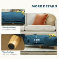 HKM-9687485 Large Dog Couch with Removable Cushion, Pine Wood Legs, Dark Blue Design for Indoor Comfort