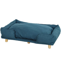 HKM-9687485 Large Dog Couch with Removable Cushion, Pine Wood Legs, Dark Blue Design for Indoor Comfort