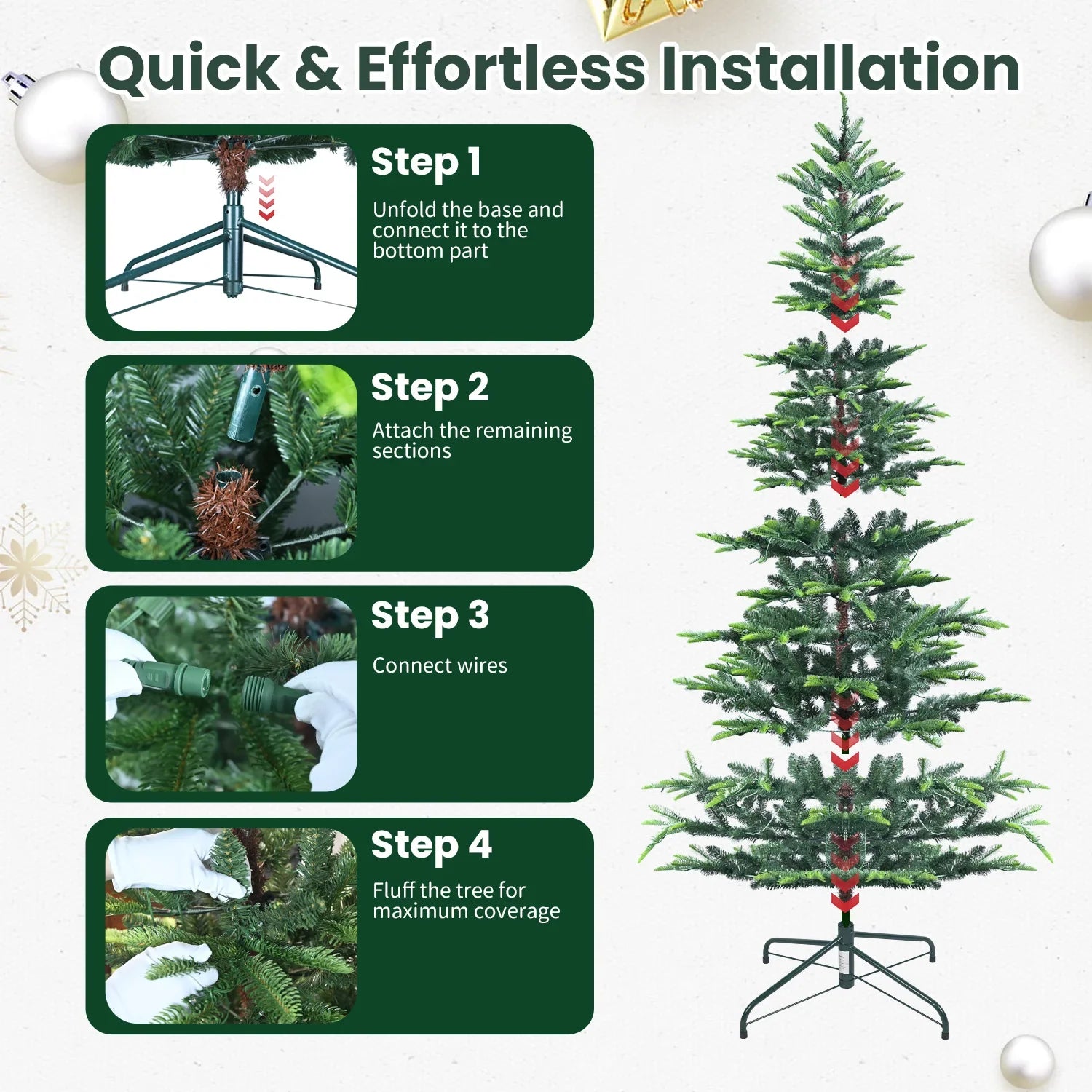 HKM-968787 7ft Pine Christmas Tree with Warm LED Lighting for Indoor Living Room Decoration