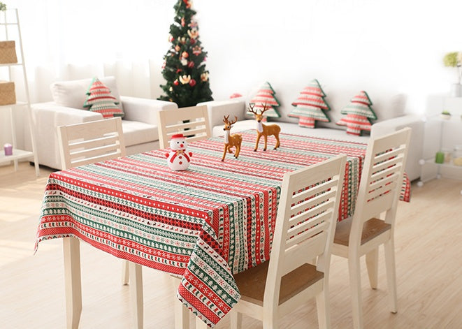 HKM-968787 Christmas-Themed Cotton and Linen Tablecloth for Rectangular and Round Tables
