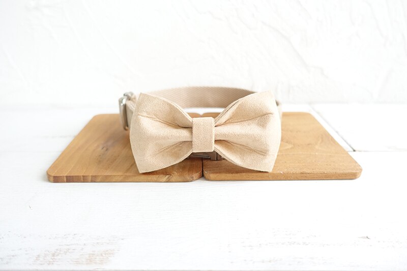 HKM-9688637 Nude Polyester Dog Collar and Traction Rope with Bow - Multiple Sizes Available