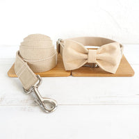 HKM-9688637 Nude Polyester Dog Collar and Traction Rope with Bow - Multiple Sizes Available
