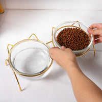 HKM-9689021 Transparent Glass Dog Bowl with Wrought Iron Stand - Easy to Clean, Single Bowl Design