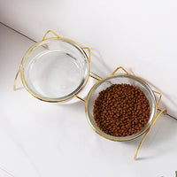 HKM-9689021 Transparent Glass Dog Bowl with Wrought Iron Stand - Easy to Clean, Single Bowl Design