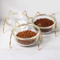 HKM-9689021 Transparent Glass Dog Bowl with Wrought Iron Stand - Easy to Clean, Single Bowl Design