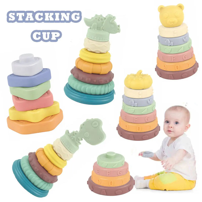 HKM-969171 Soft Baby Stacking & Nesting Circle Toy - Educational Building Rings for Kids 0-14 Years