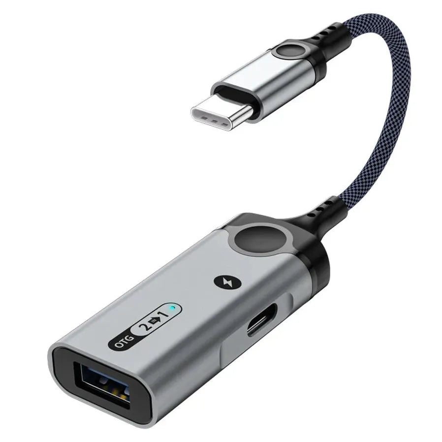 HKM-969235 Type C to USB 3.0 OTG Adapter - 2-in-1 High-Speed Splitter for Keyboard, Mouse, and Flash Drive Compatibility