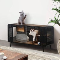 HKM-9692477 Spacious Cat House with Tempered Glass Doors and Modern Design for Indoor Use