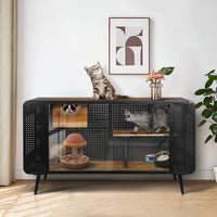 HKM-9692477 Spacious Cat House with Tempered Glass Doors and Modern Design for Indoor Use