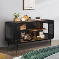 HKM-9692477 Spacious Cat House with Tempered Glass Doors and Modern Design for Indoor Use