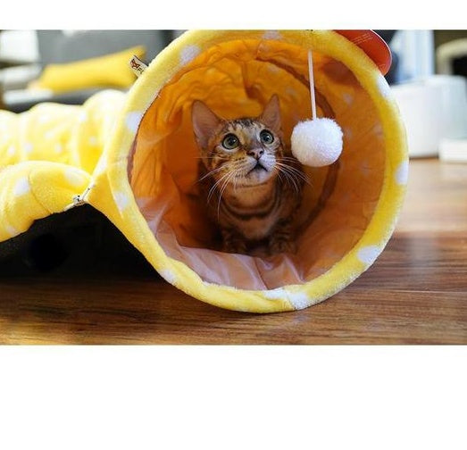 HKM-9692861 Cat Tunnel and Sleeping Bag Combo for Pet Rest and Play - Cloth Material, Spring/Summer Colors