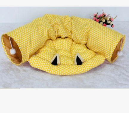 HKM-9692861 Cat Tunnel and Sleeping Bag Combo for Pet Rest and Play - Cloth Material, Spring/Summer Colors