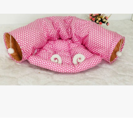 HKM-9692861 Cat Tunnel and Sleeping Bag Combo for Pet Rest and Play - Cloth Material, Spring/Summer Colors