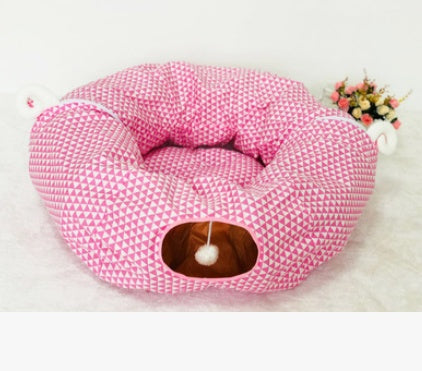 HKM-9692861 Cat Tunnel and Sleeping Bag Combo for Pet Rest and Play - Cloth Material, Spring/Summer Colors