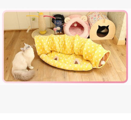 HKM-9692861 Cat Tunnel and Sleeping Bag Combo for Pet Rest and Play - Cloth Material, Spring/Summer Colors