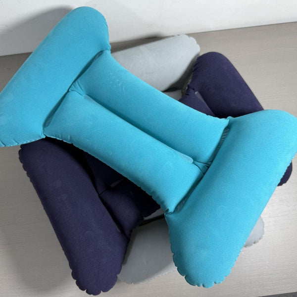 HKM-969299 H-Type Inflatable Backrest Pillow for Car Travel - Gray, Dark Blue, Peacock Blue