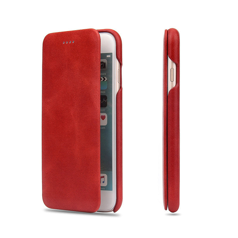 HKM-969427 First Layer Cowhide Flip Leather Case for Apple Phones - Business Style with Handmade Oil Wax Texture