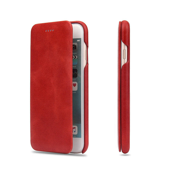HKM-969427 First Layer Cowhide Flip Leather Case for Apple Phones - Business Style with Handmade Oil Wax Texture