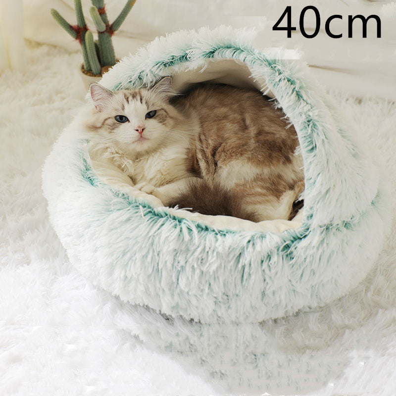 HKM-9694653 Plush Round Pet Bed for Dogs and Cats - Winter Warmth and Comfort in Multiple Sizes