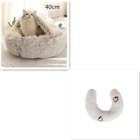 HKM-9694653 Plush Round Pet Bed for Dogs and Cats - Winter Warmth and Comfort in Multiple Sizes