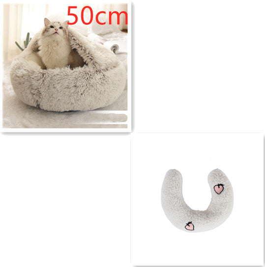 HKM-9694653 Plush Round Pet Bed for Dogs and Cats - Winter Warmth and Comfort in Multiple Sizes