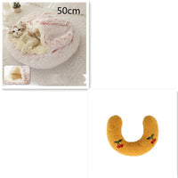 HKM-9694653 Plush Round Pet Bed for Dogs and Cats - Winter Warmth and Comfort in Multiple Sizes