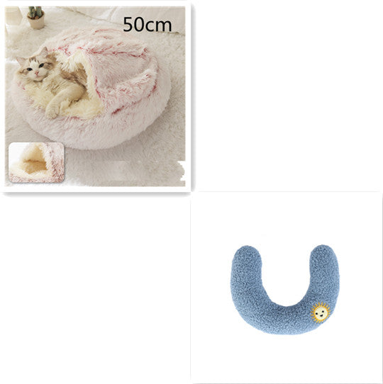 HKM-9694653 Plush Round Pet Bed for Dogs and Cats - Winter Warmth and Comfort in Multiple Sizes