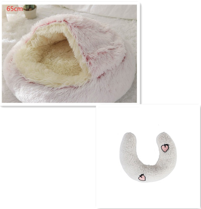 HKM-9694653 Plush Round Pet Bed for Dogs and Cats - Winter Warmth and Comfort in Multiple Sizes